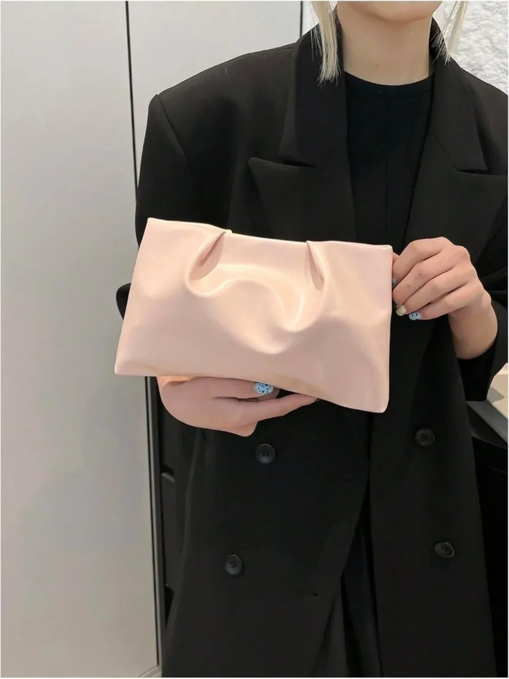 👜Women's Light Pink  PU Leather Clutch Purses Small Zipper Elegant Handbag